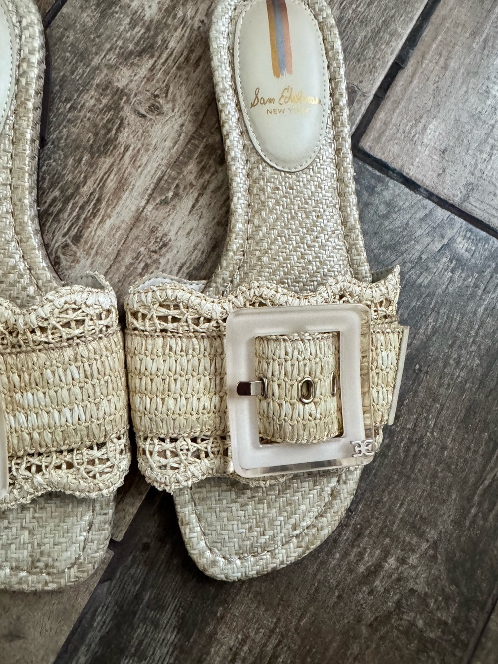 Sam Edelman Bambi Natural Woven Slide Sandals with Square Buckles Size 8 - Picture 3 of 5